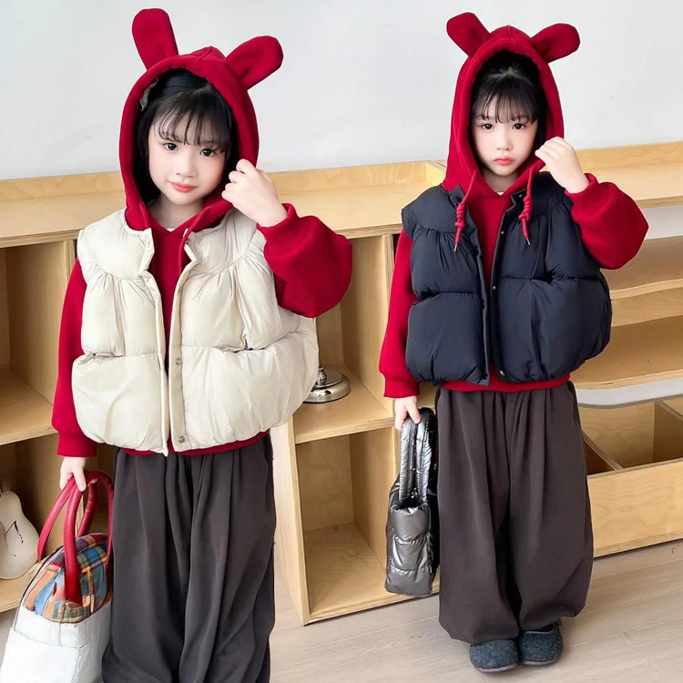 女童加绒卫衣套装冬款2025新款儿童宝宝马甲加厚两件套小女孩冬装