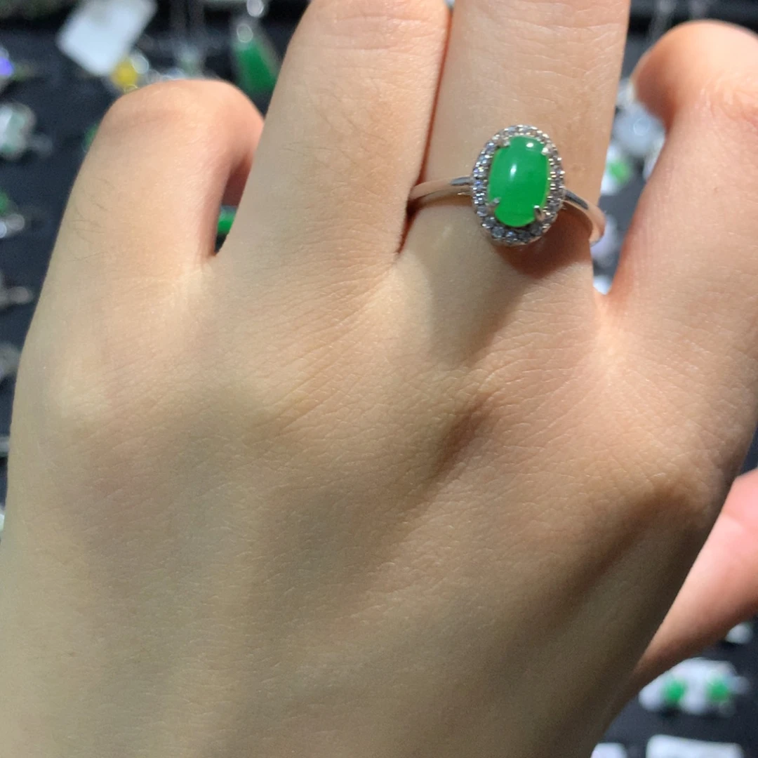 翡翠银S925镶嵌耳饰戒指