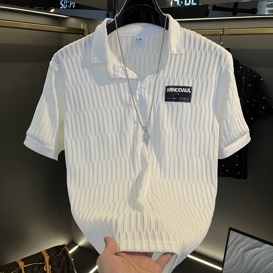 H-男士百搭POLO衫短袖衬衫潮牌2025夏季新款痞帅潮流冰丝T