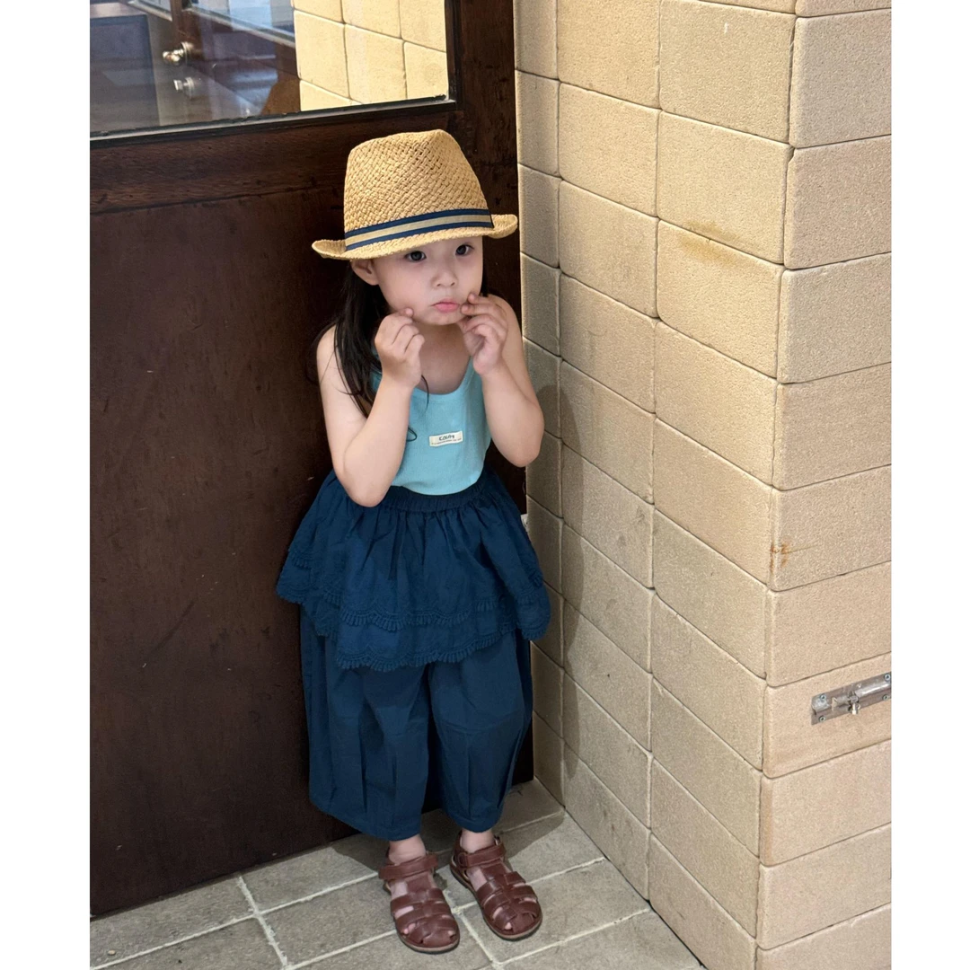 小惜亦女童2025夏季新款韩版蓝色背心藏青色裙裤小众洋气休闲套装