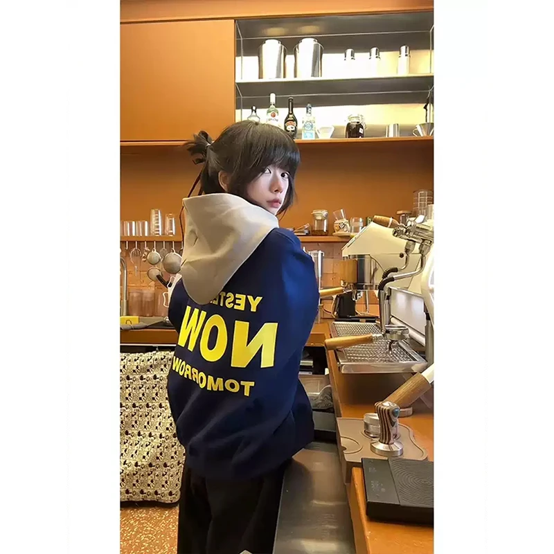 OaOO藏青色重磅连帽卫衣男春季高级感美式cleanfit硬挺情侣装外套