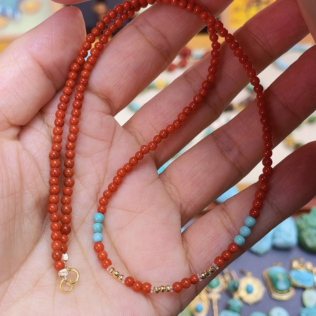 南红玛瑙18K金镶嵌项链