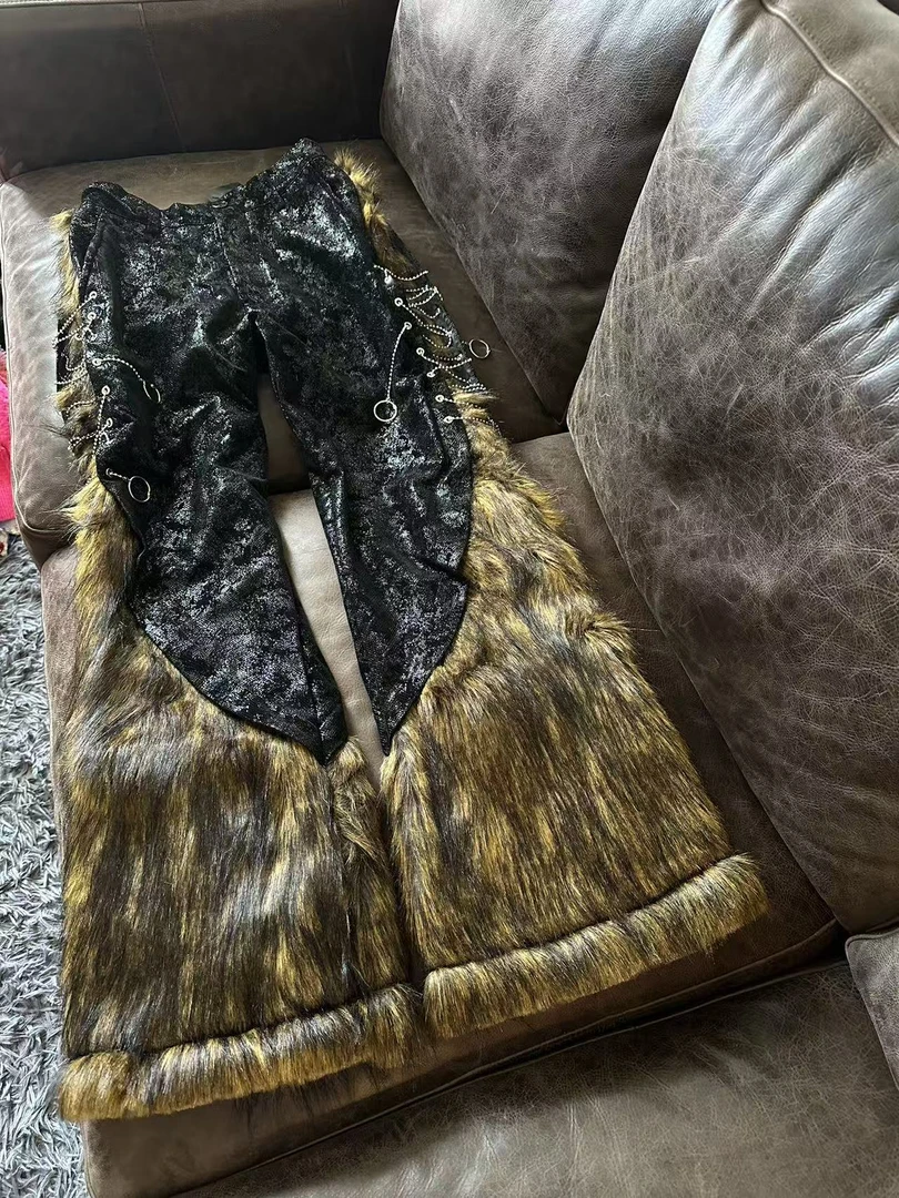 A887 牛仔时尚休闲女士复古双面设计师冬季中长款重工裤子