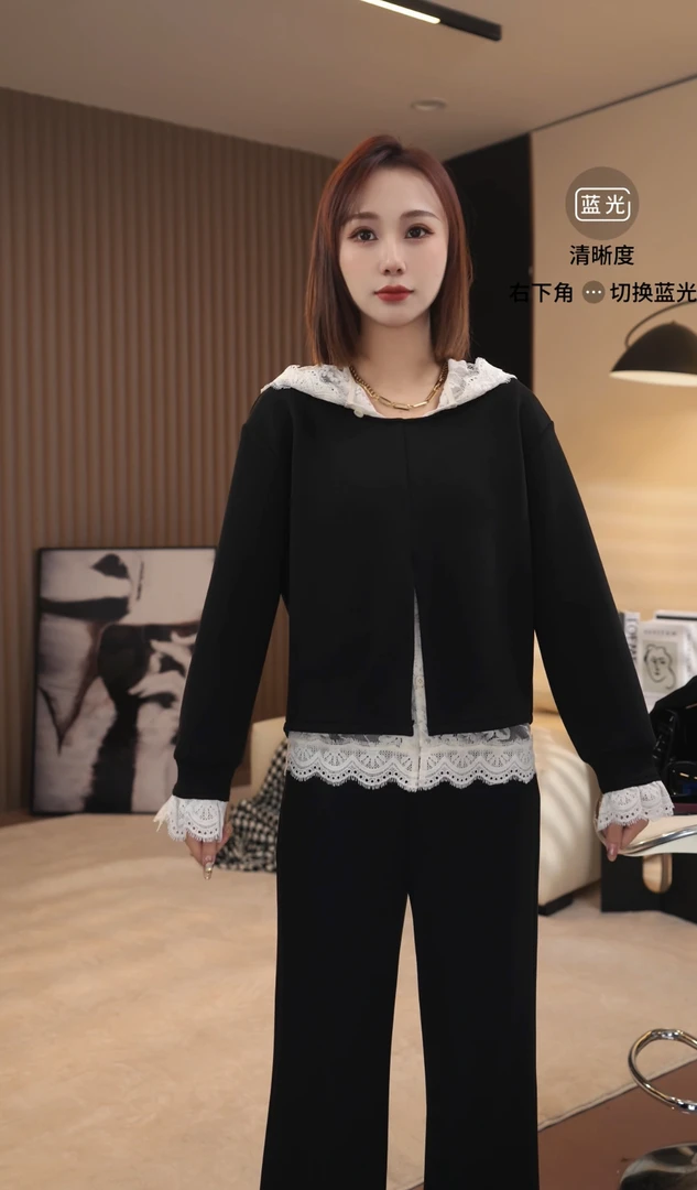 【思思小个子定制】春季新款蕾丝运动三件套【25F008】