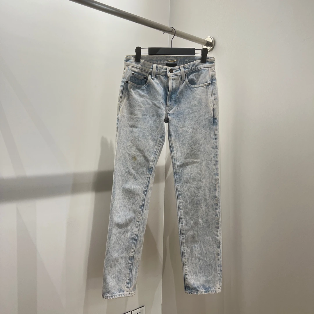 99新 YSL/圣罗兰 vem457 水洗徽标休闲牛仔裤 26码 棉
