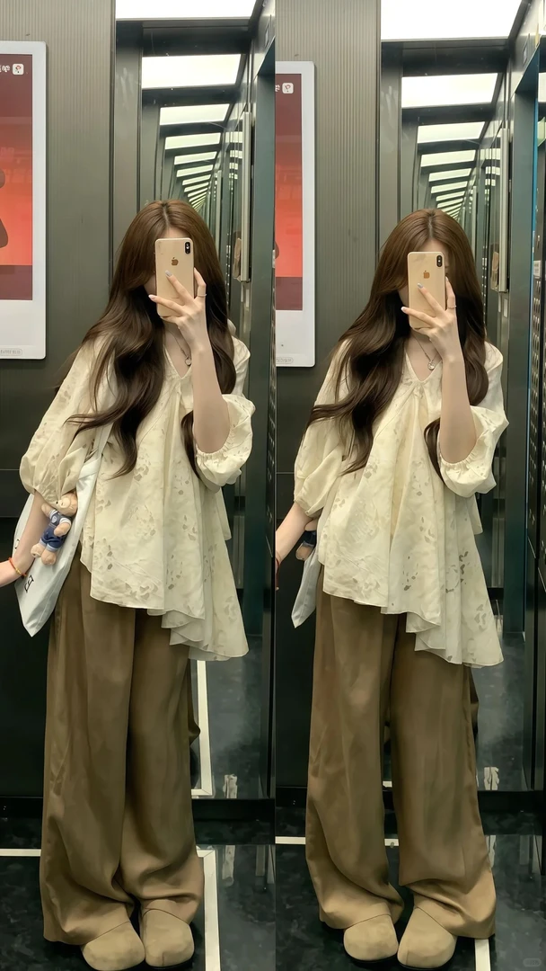 成套搭配减龄套装夏季不规则镂空设计感短袖衬衫阔腿休闲裤两件套