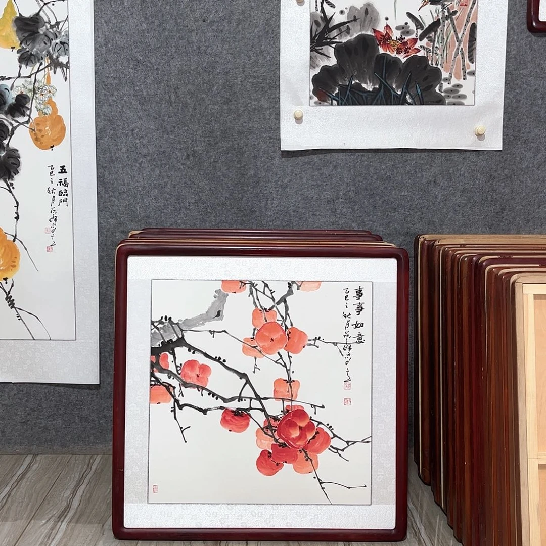 国画书画作品带框63×63