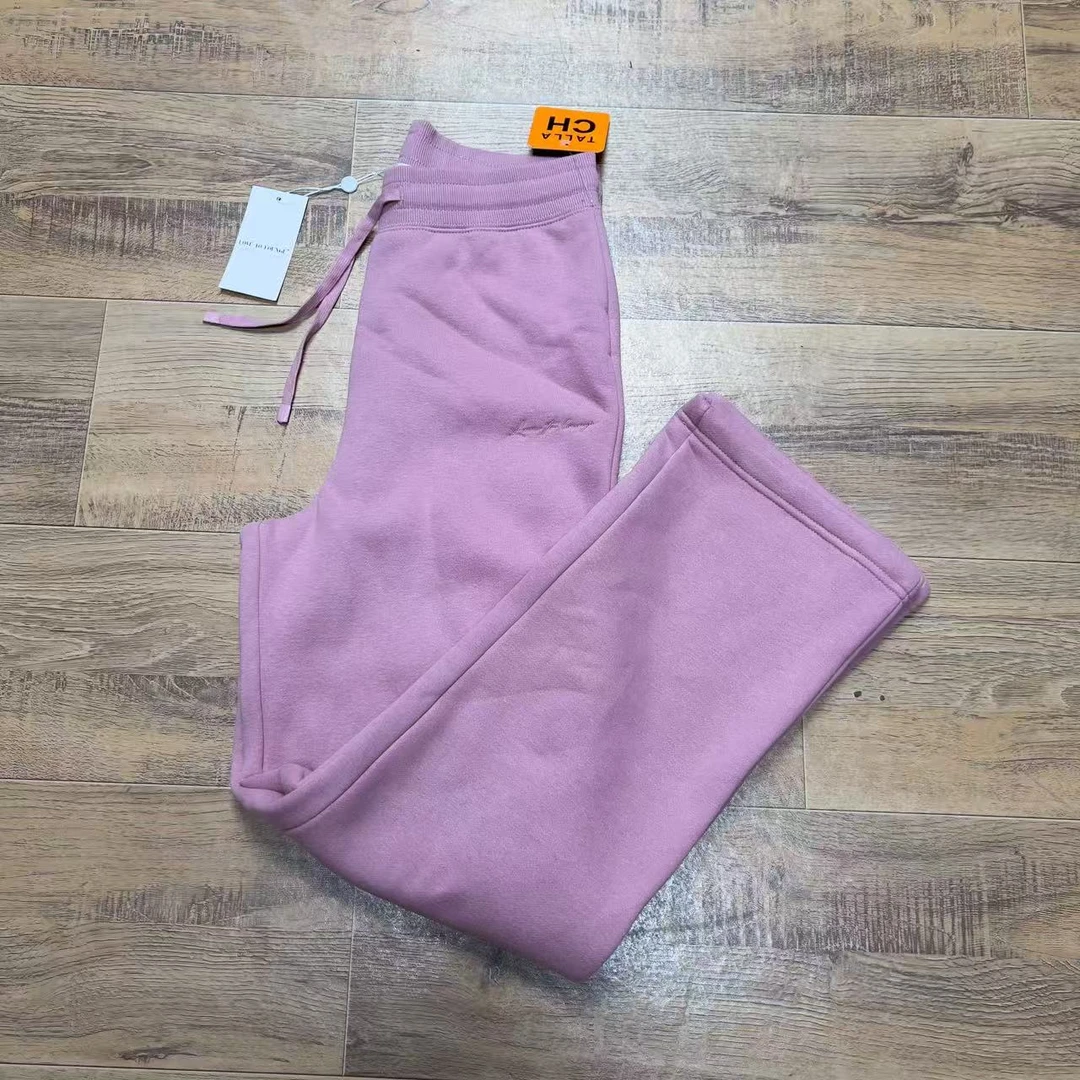 B-808-女生女款刺绣LOGO卫裤口袋针织中腰秋季直筒裤免熨