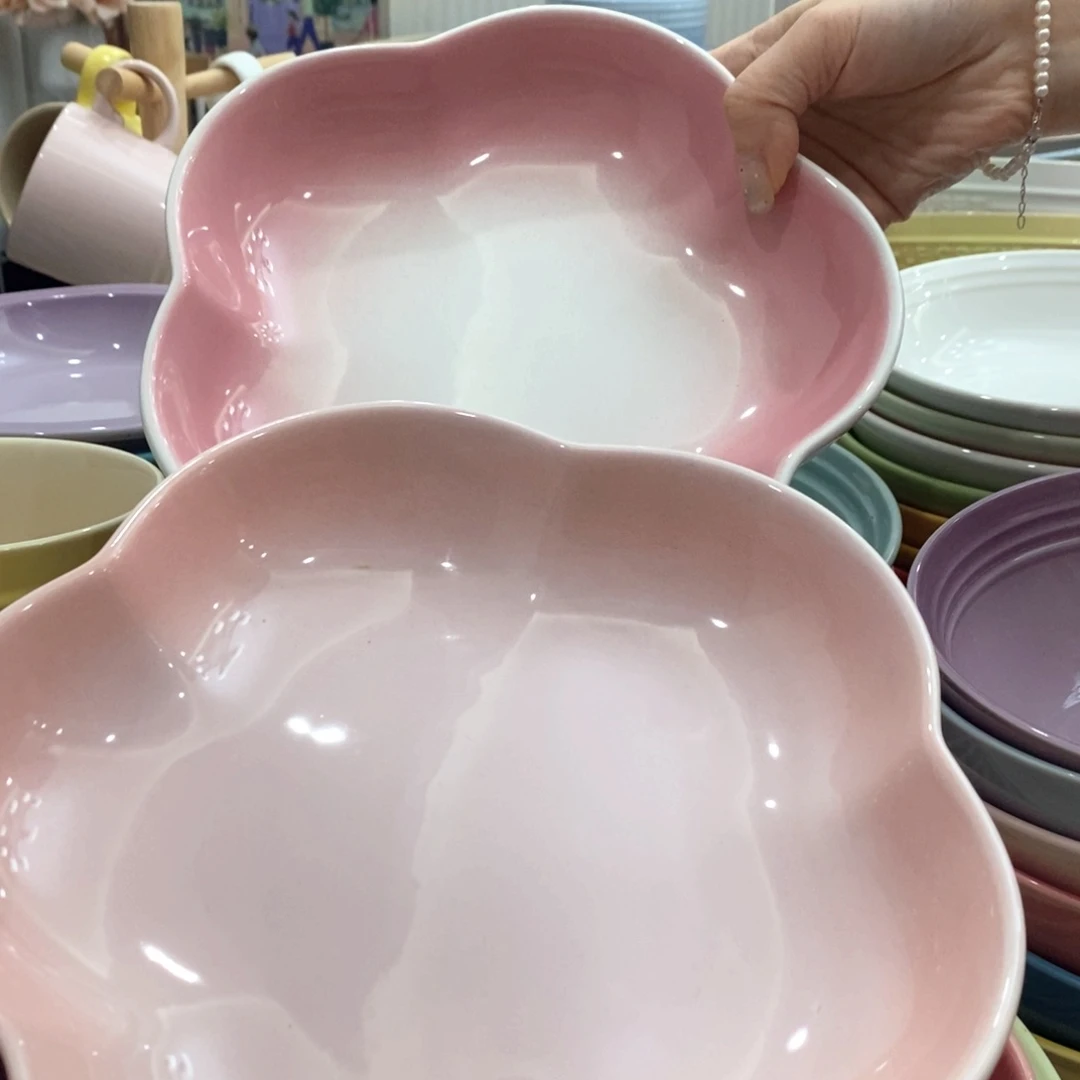 瓷片微瑕2个8英寸花朵深盘