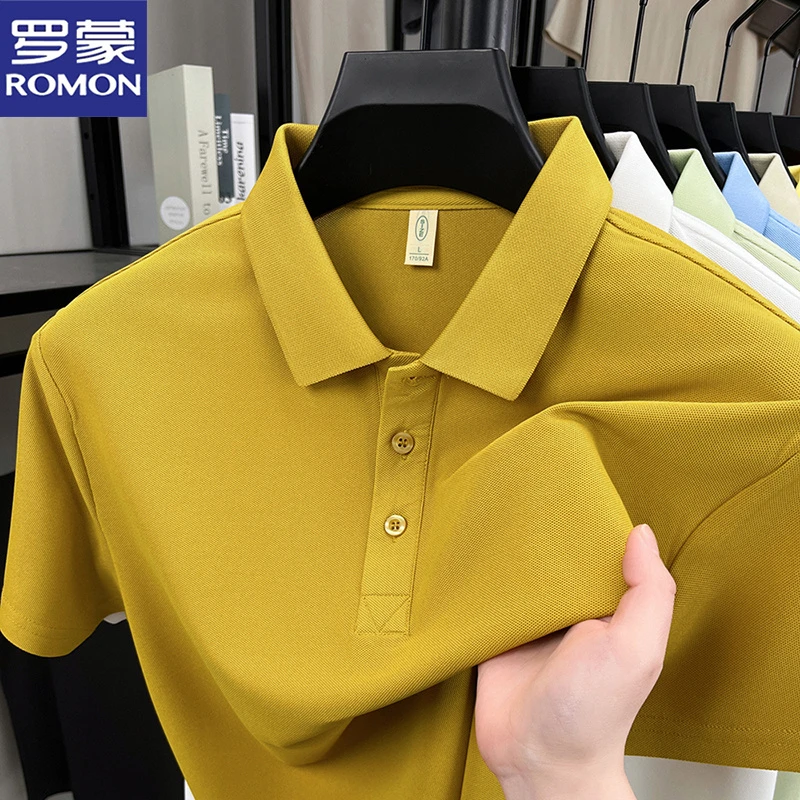 罗蒙中年男士商务休闲夏季短袖T恤衫宽松潮流经典纯色翻领POLO衫