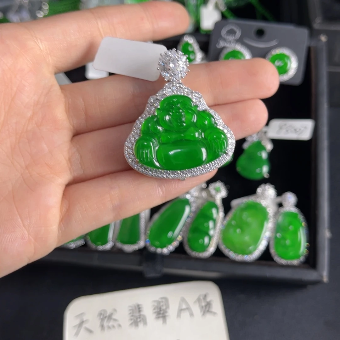 M***姐翡翠银S925镶嵌戒指佛公吊坠