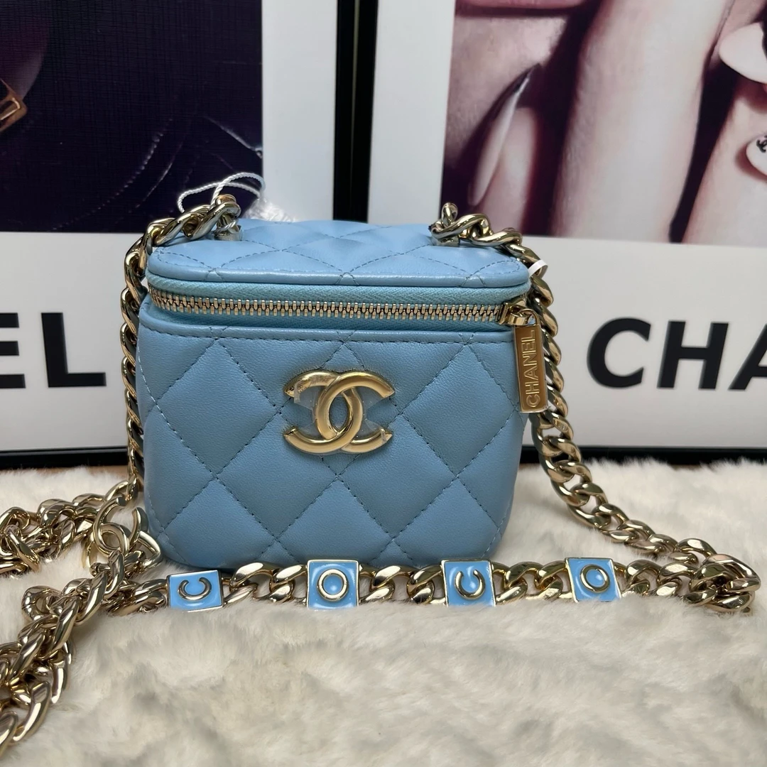 99新 Chanel/香奈儿 蓝色珐琅链条小盒子