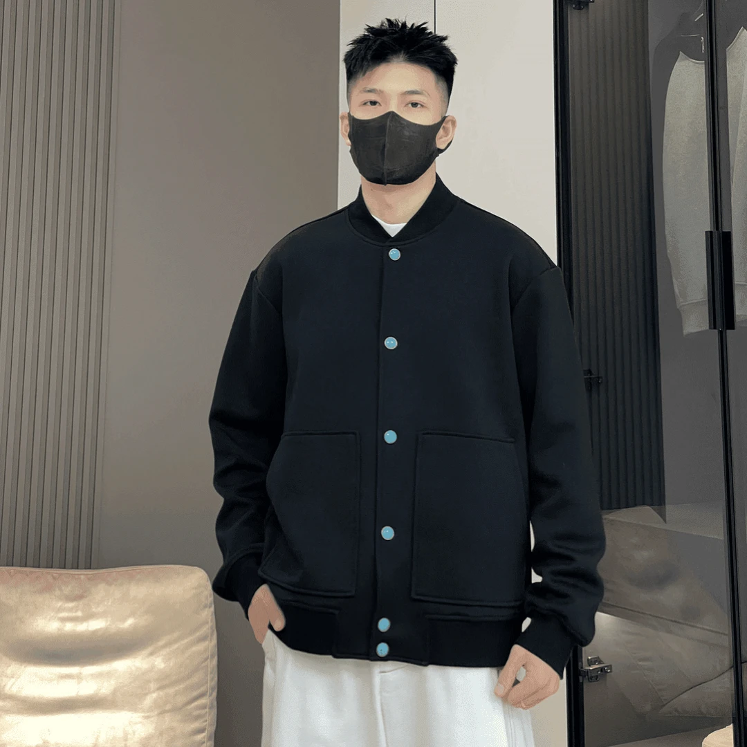 春秋新款休闲百搭宽松双排扣工装棒球服夹克外套男棒球领短款上衣