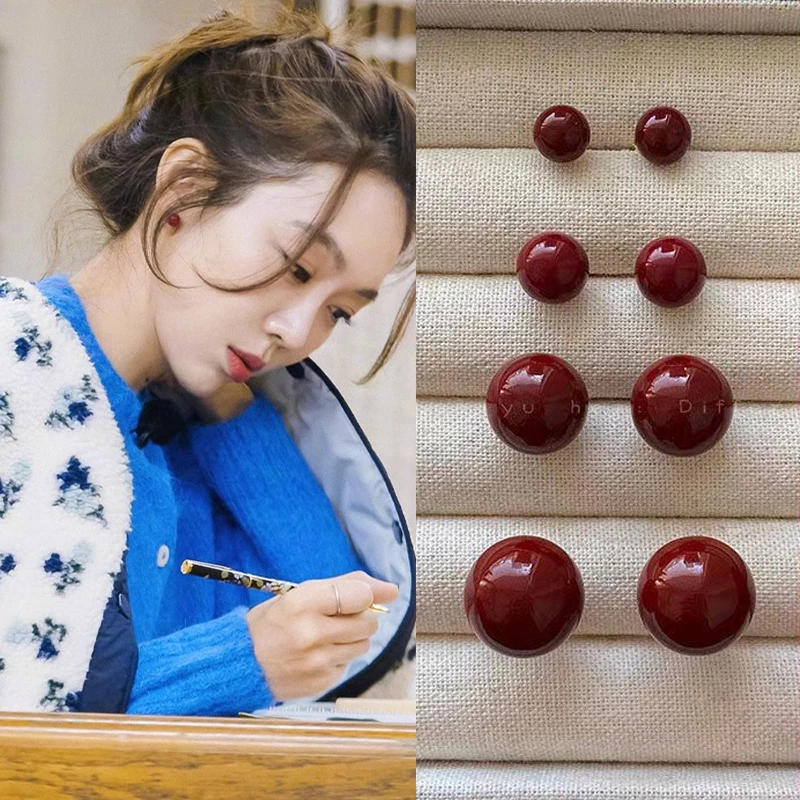 合金耳饰 姜妍同款红色珍珠耳钉女2025年新款爆款高级感耳环秋冬