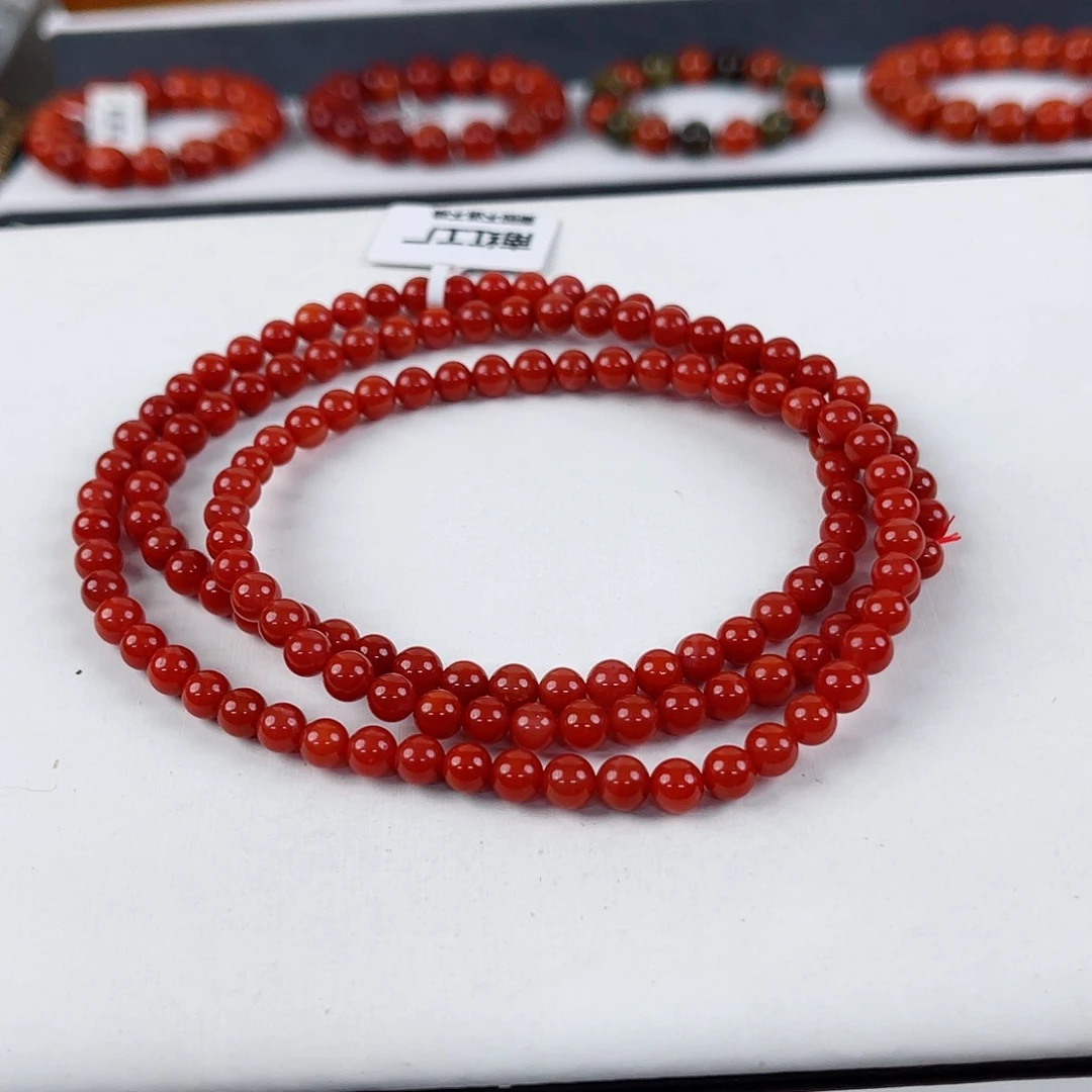 手链未镶嵌南红玛瑙瓦西锦红圆珠多圈5mm