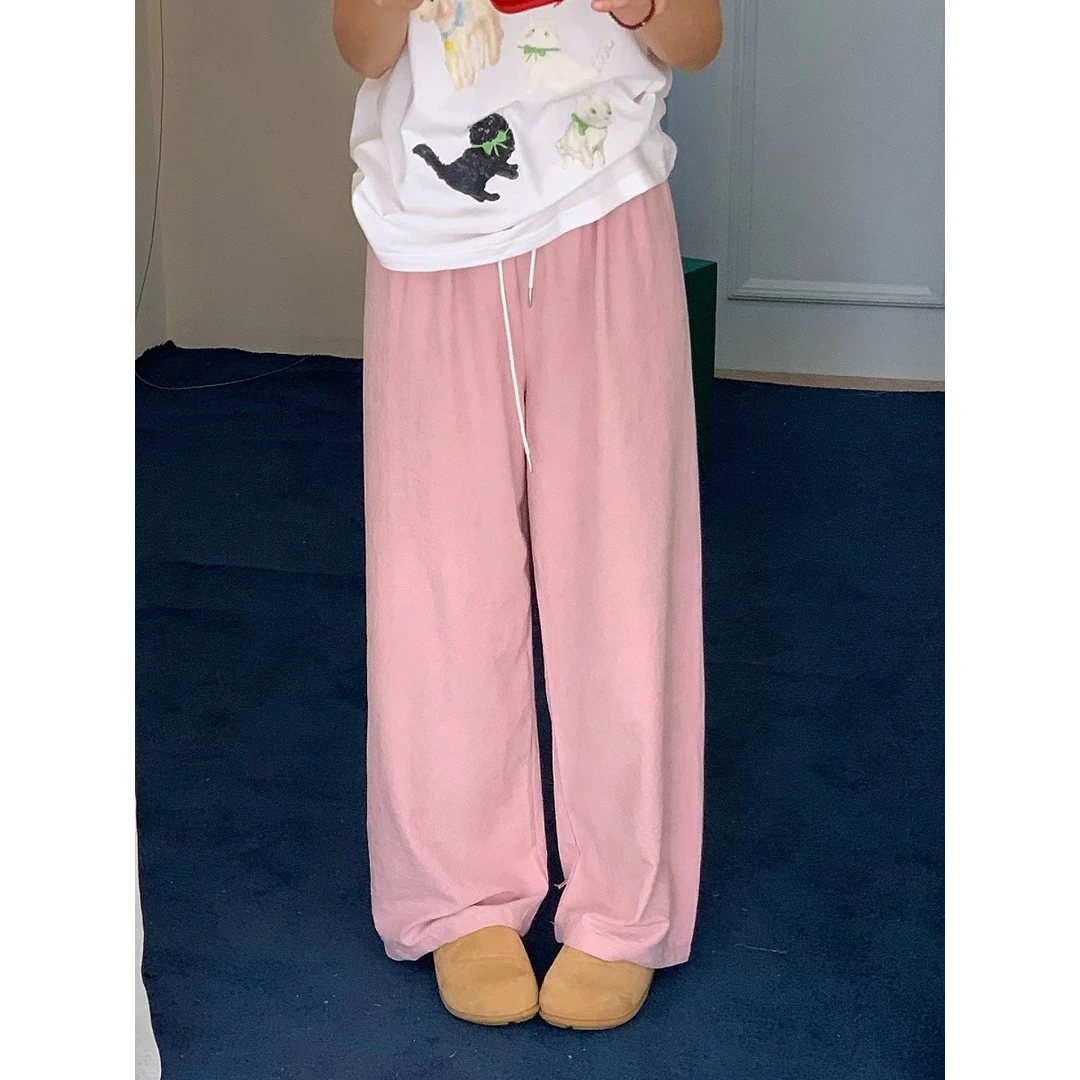 2025春夏新款运动休闲女直筒休闲裤子宽松bf慵懒风垂感阔腿裤