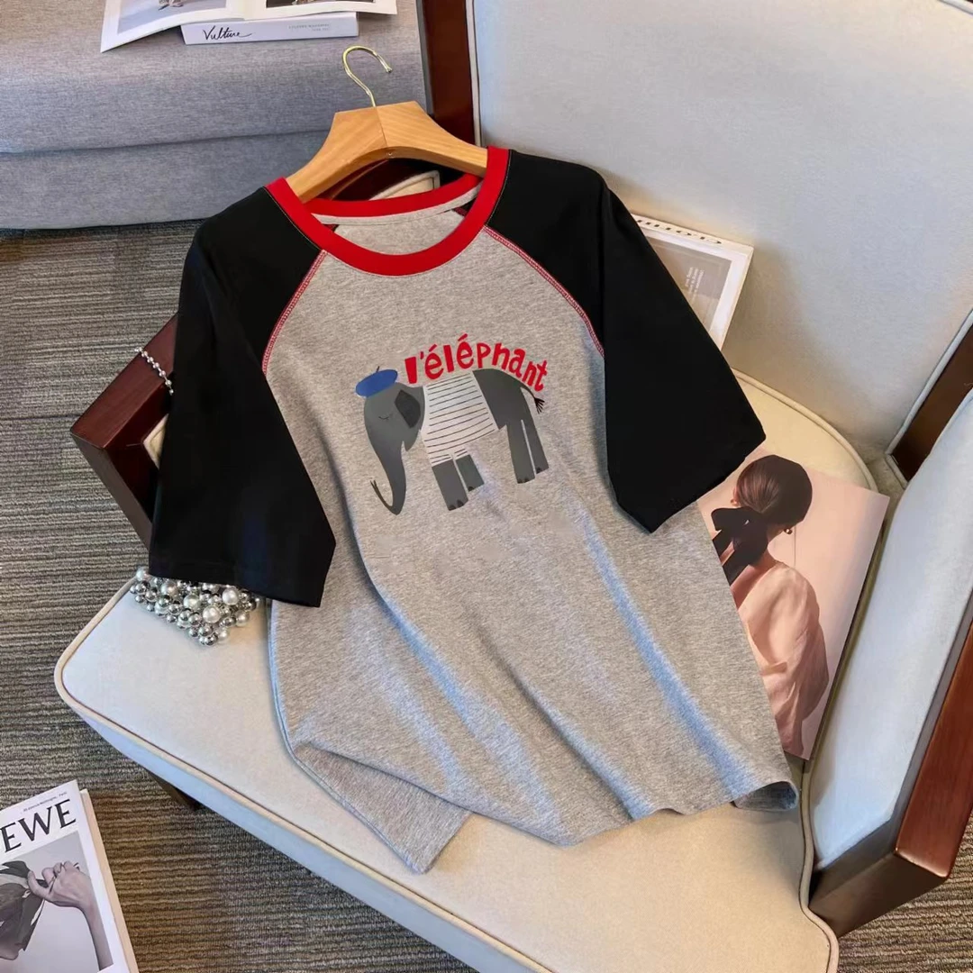 【数码印·大象】-外贸品质❧夏季插肩袖百搭纯棉短袖T恤24148