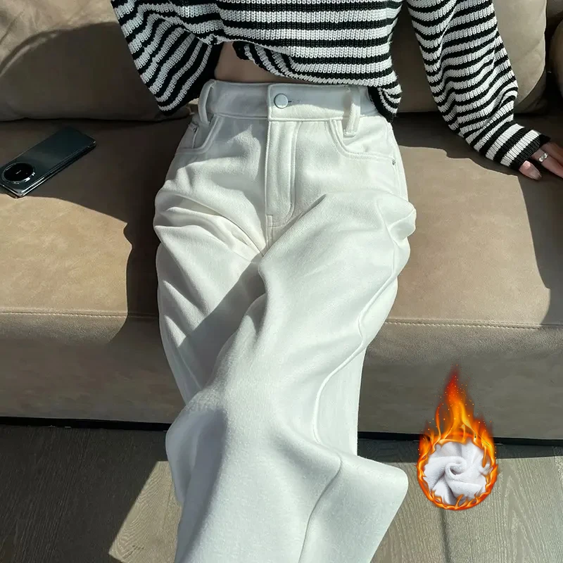 白色裤子窄版阔腿牛仔裤女秋装大码女装女裤子窄版宽松爆款拖地裤