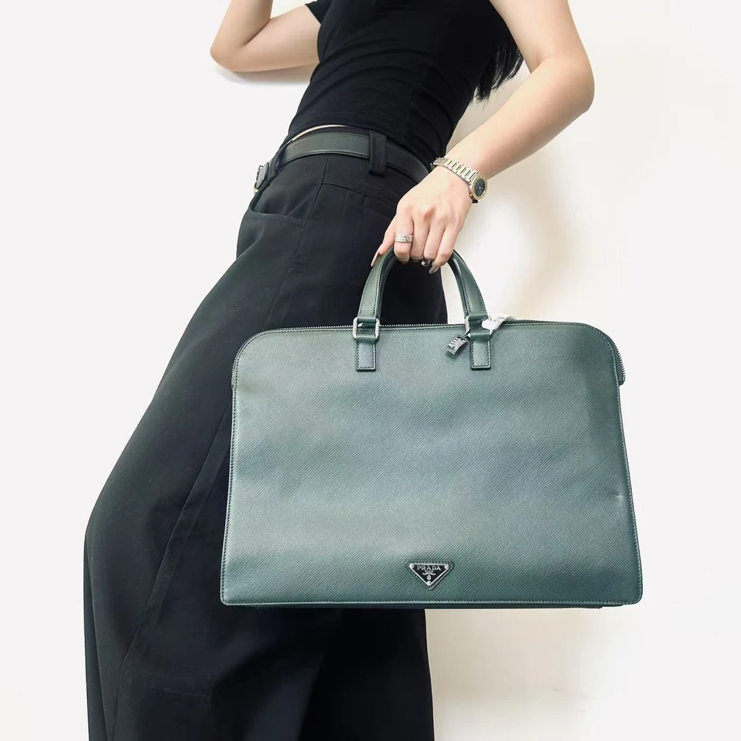 95新 Prada/普拉达 普拉达暗绿色手提公文包 2506260054