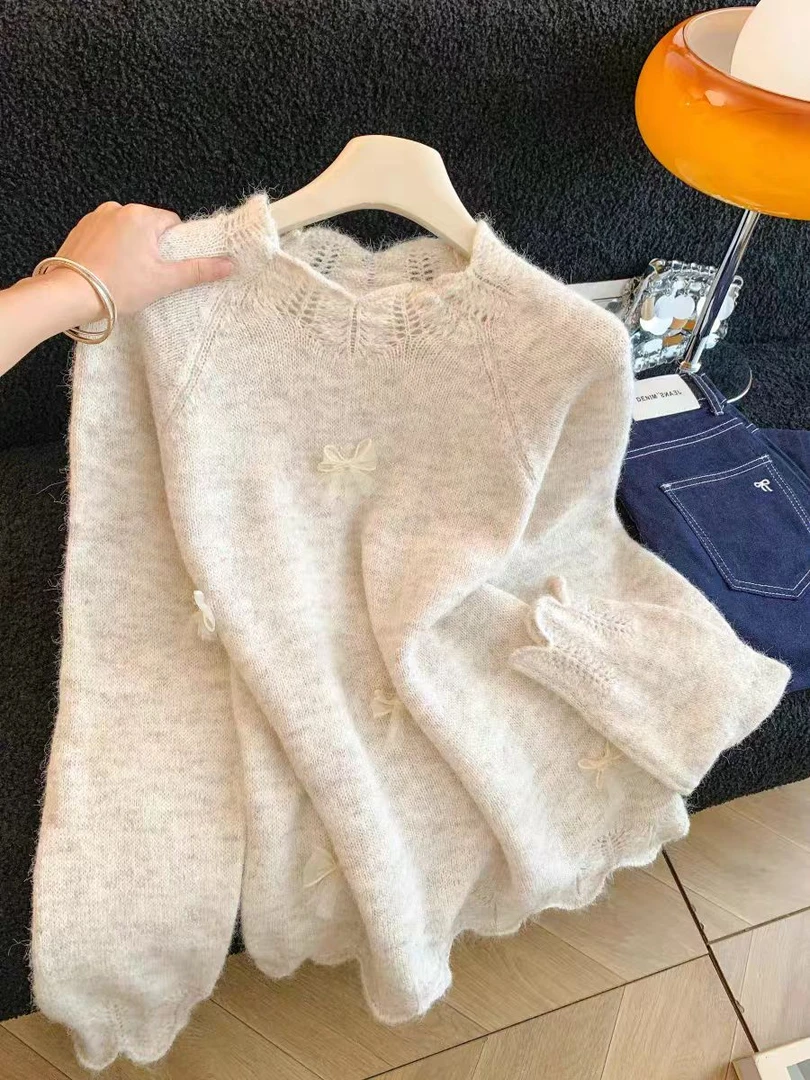 【901-999非卖图直播间下单】针织韩版爱心毛针织衫薄款白色套头