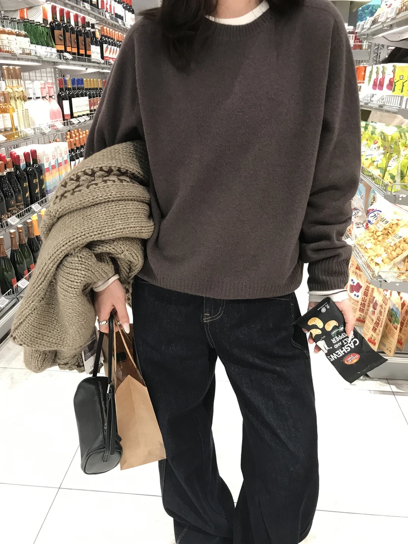 JYZ SEASON.100羊毛针织保暖圆领长袖休闲毛衣韩版百搭冬季叠穿棕