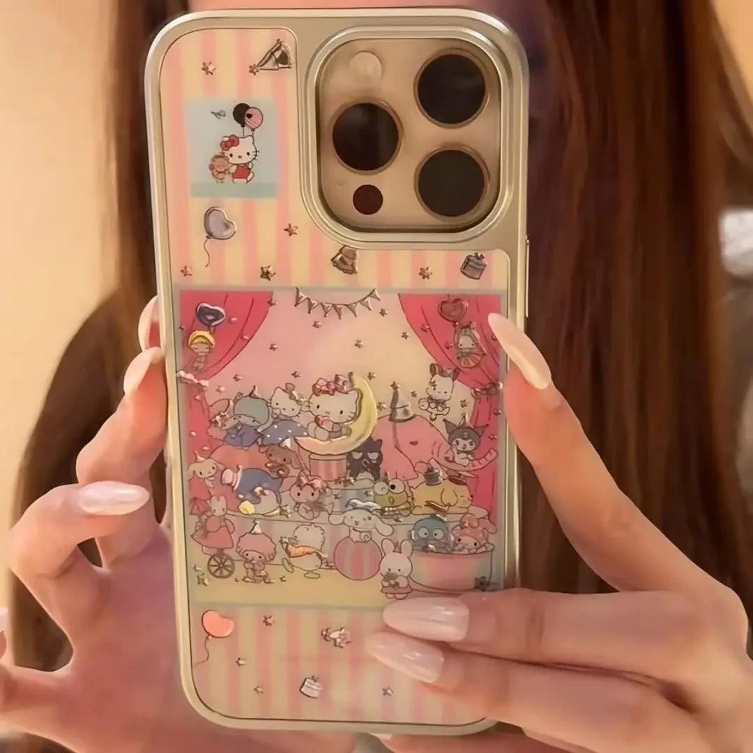 可爱小动物派对适用苹果17/16pro电镀玻璃手机壳iPhone14女13烫金