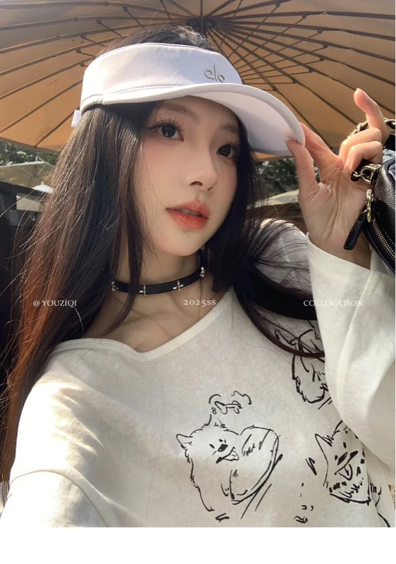 【dd】白色线条小狗 防晒冰丝上衣