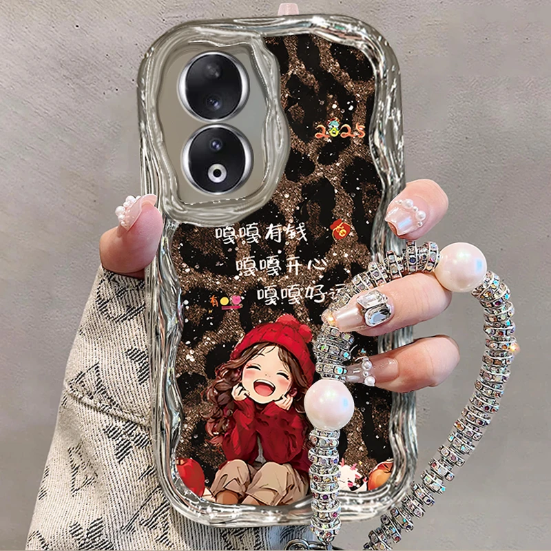 适用于【华为】荣耀90豹纹嘎嘎好运小女孩创意时尚手机壳