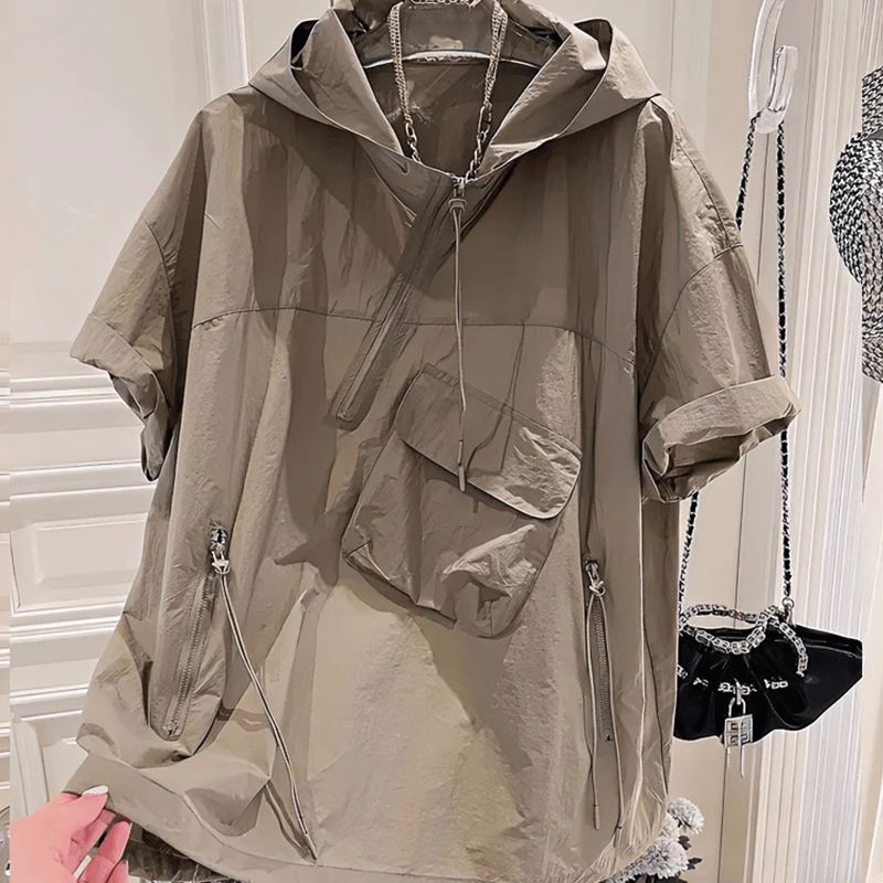 仓石一树百搭新款休闲短袖连帽T恤夏季男士衬衣薄款小众潮流上衣