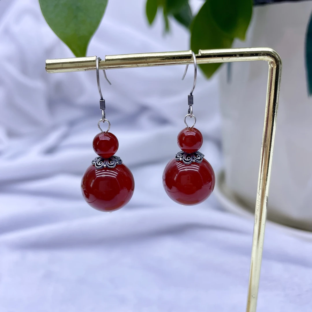 蛇年本命年红玛瑙耳饰女款s925银玉石耳环百搭复古新中式送妈妈24
