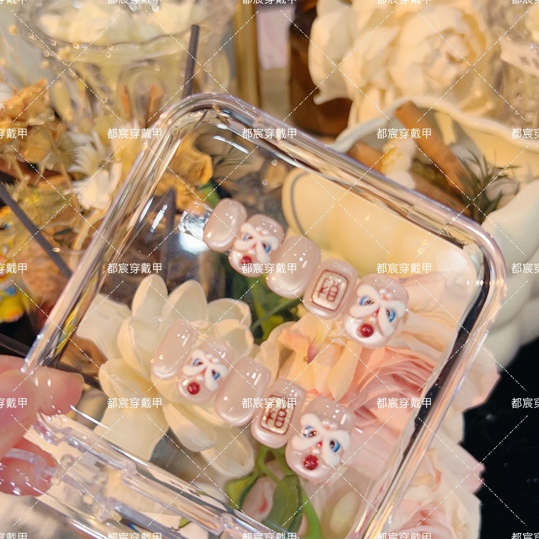 现货【发财醒狮】时尚清新纯欲高级感成品美甲穿戴式手工穿戴甲