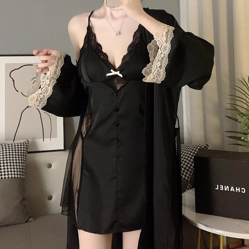 性感睡衣女码冰丝网红风性感结吊带春夏季睡裙高级感套装