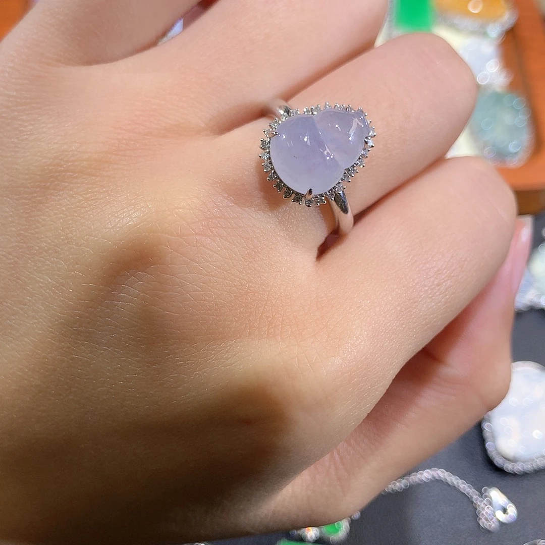 翡翠18K金镶嵌颈饰冰紫葫芦戒指