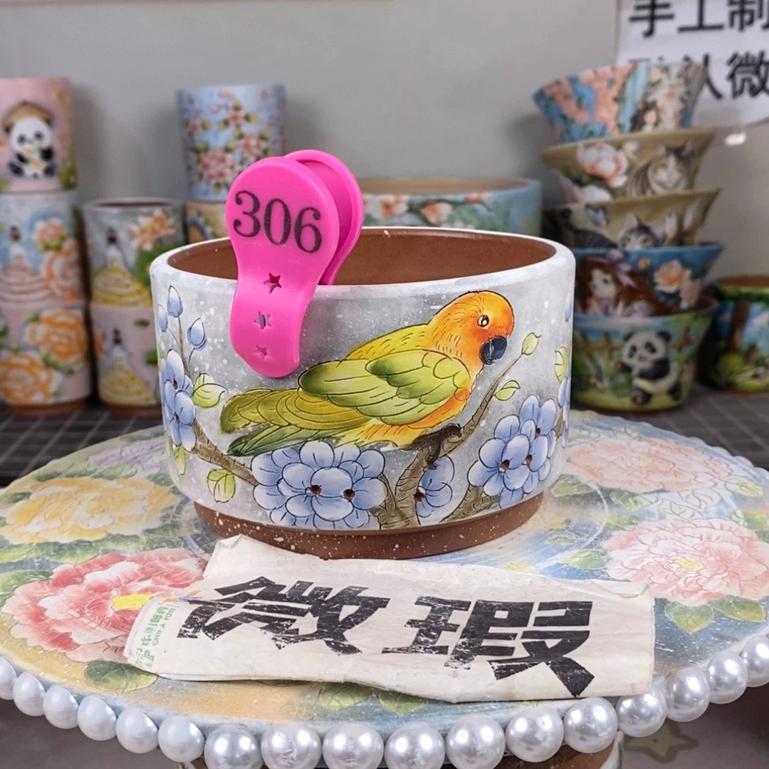 紫砂花盆红陶手绘花盆