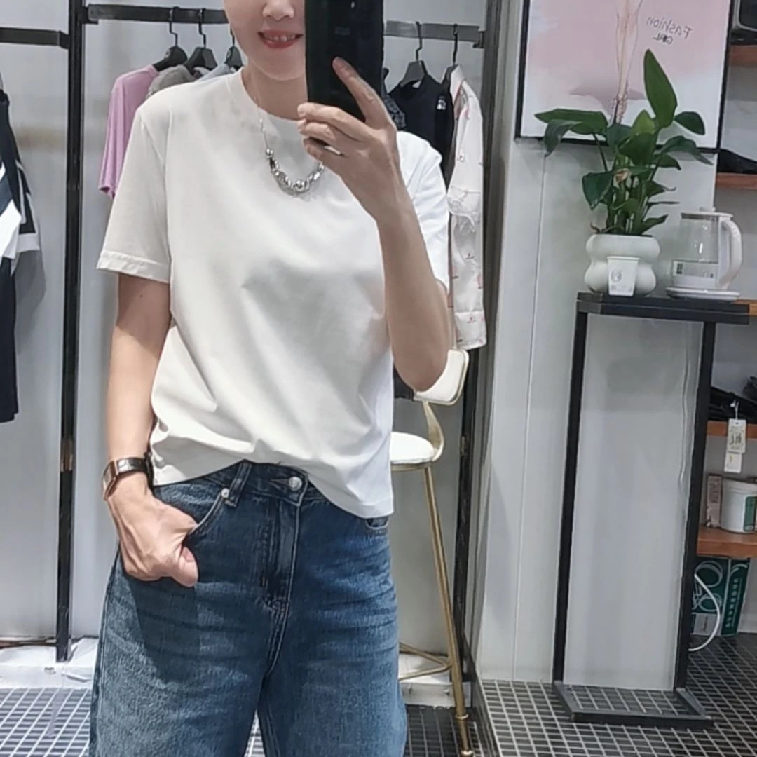时尚创意T恤白色圆领街头风韩版常规短袖打底衫短款