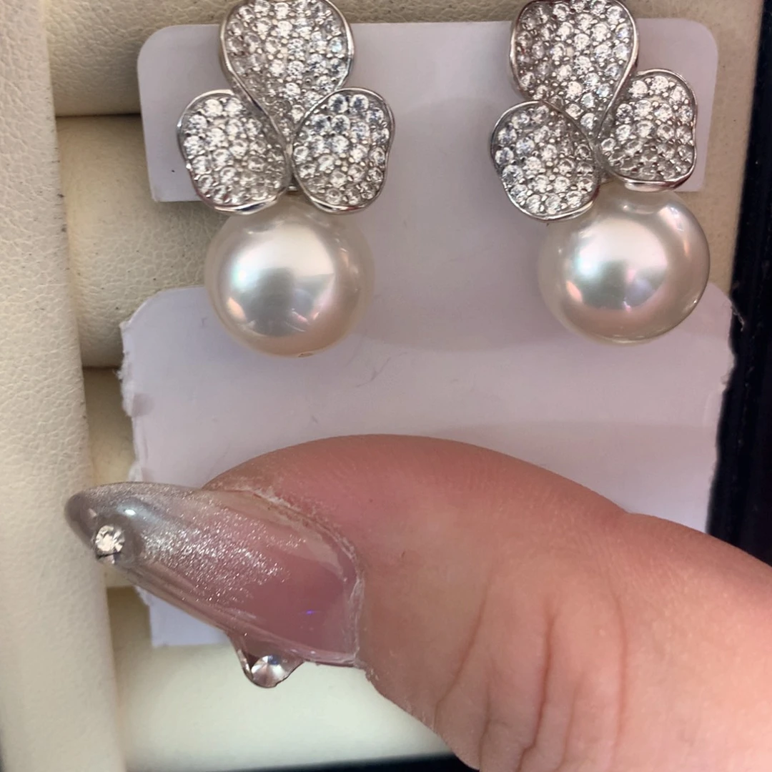 海水珍珠耳饰银S925镶嵌