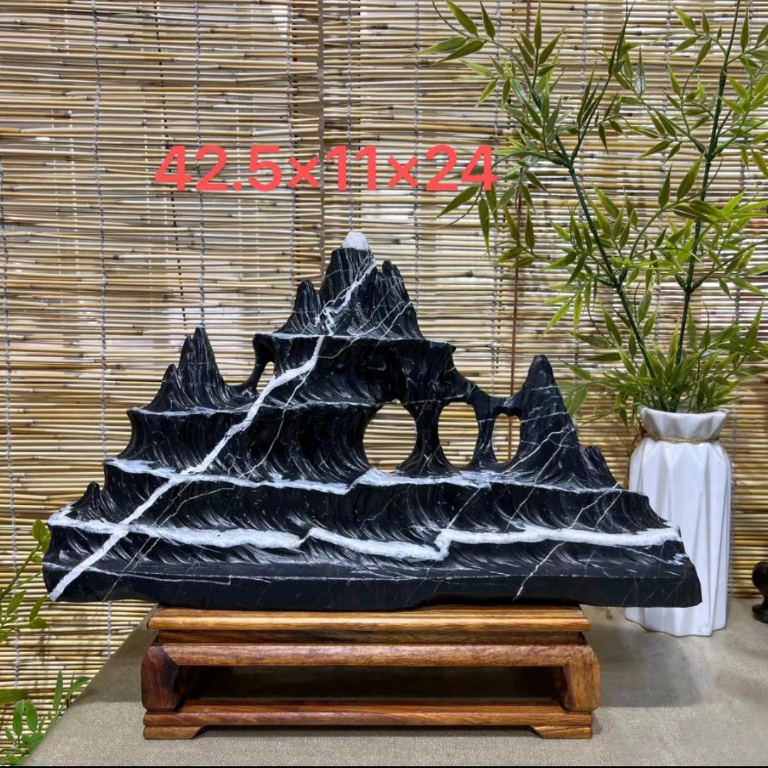 灵璧石稀有多层雪地山峰摆件云雾缭绕桌面造景办公室靠山石批发