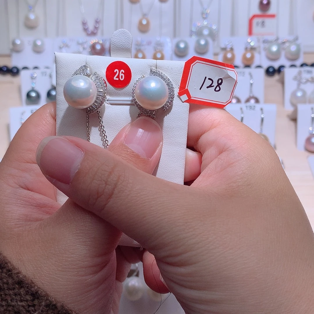 银S925镶嵌淡水珍珠耳饰CC12+