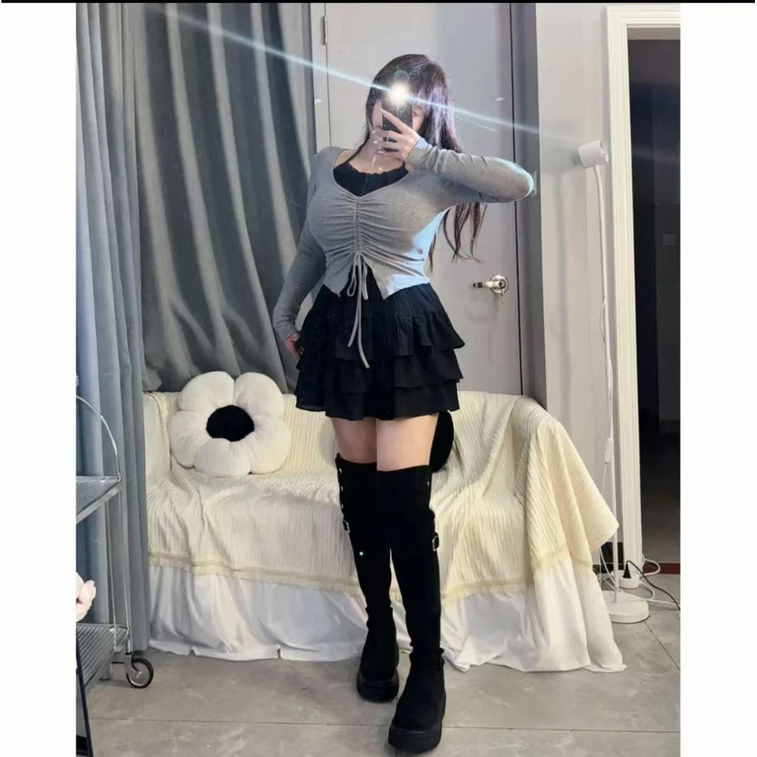 2024大码女装秋季高级感拿褶设计小衫+蛋糕裙性感遮肉显瘦
