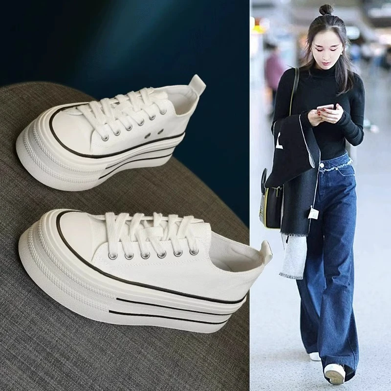 薄款超薄纯色帆布鞋鞋子厚底小白鞋春季芭蕾风韩版百搭时尚休闲风