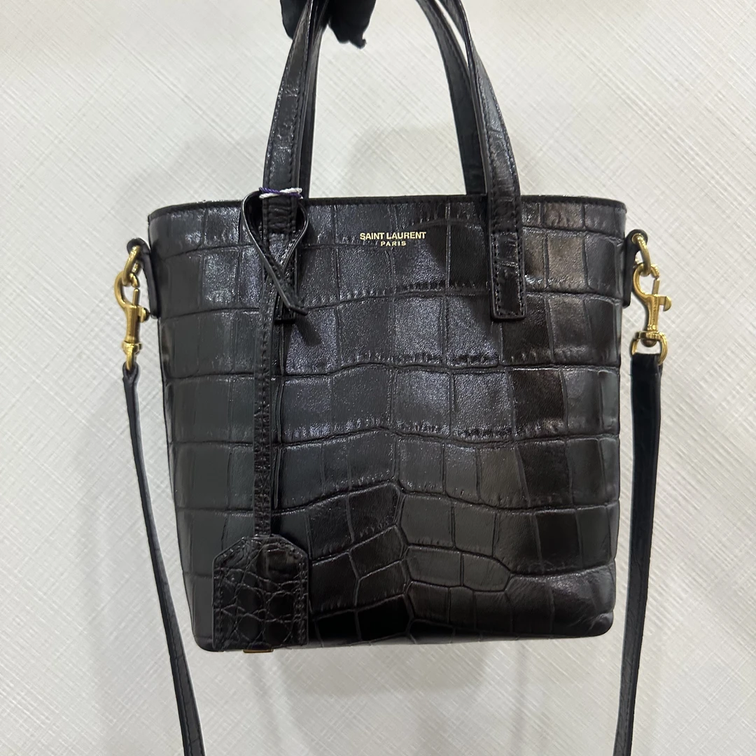 99新 YSL/圣罗兰 鳄亚文黑金手提托特(23年全套)