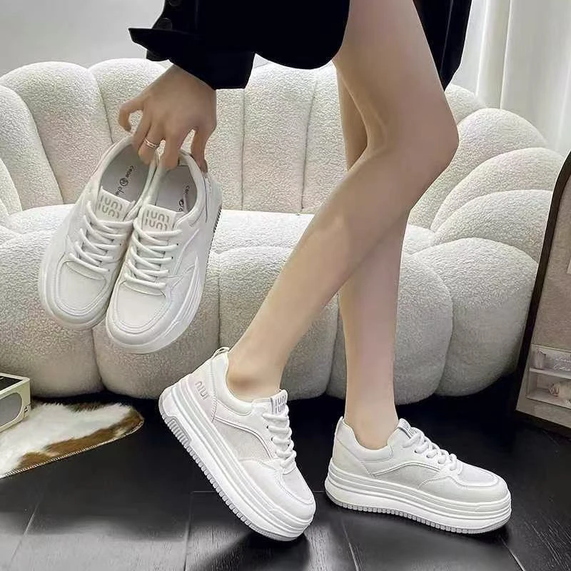 透气网面厚底板鞋女夏季百搭增高休闲运动小白鞋时尚软底防滑耐磨