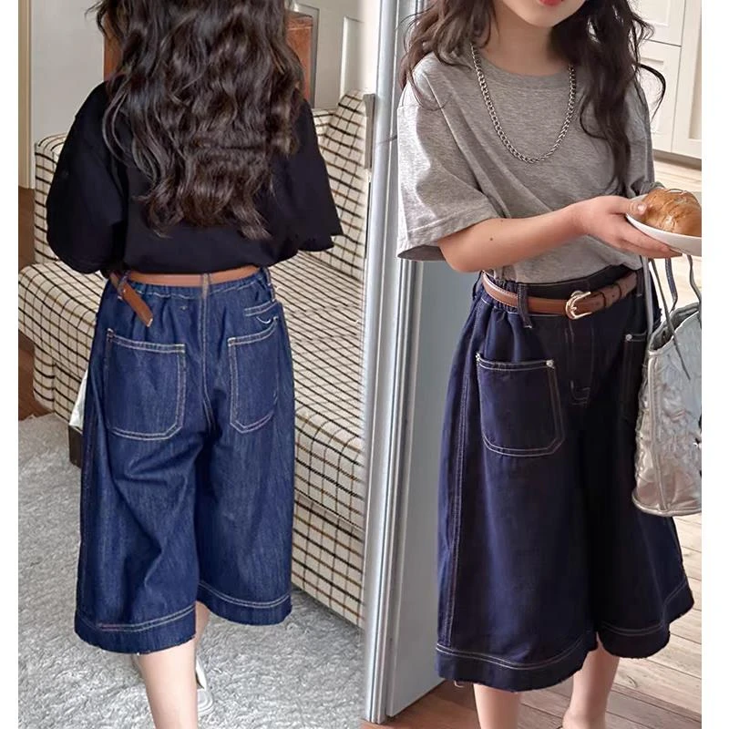 女童夏季薄款牛仔裤2024新款中大童休闲五分裤子宽松时髦百搭短裤