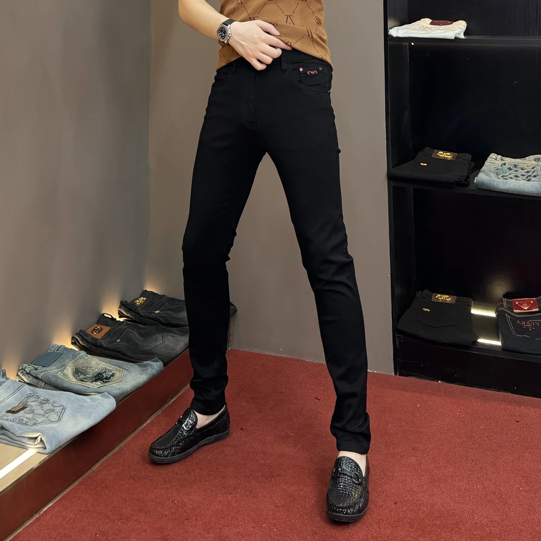 男士新款烟灰色修身小脚水洗弹力牛仔裤潮流牛仔裤6100