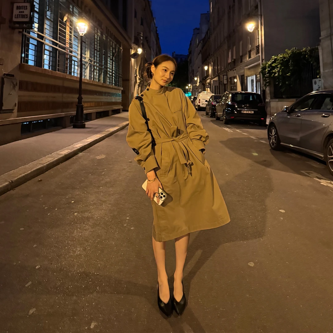 KEEP KAPU靠谱【巴黎旧梦】经典廓形锦棉立领风衣连衣裙KP253081