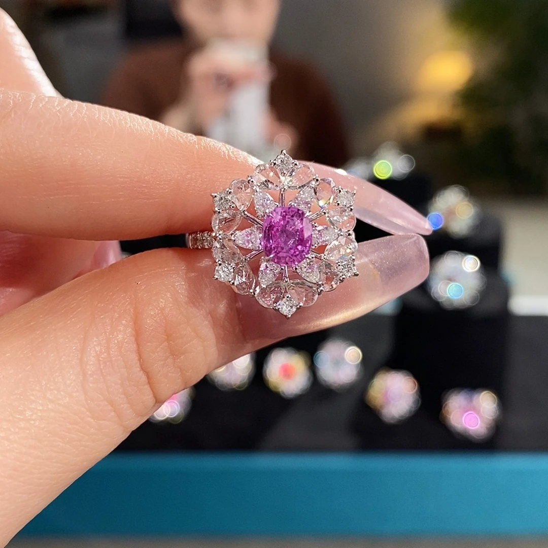 18K金镶嵌彩色蓝宝石戒指1.003ct无烧帕帕拉恰吉尔德