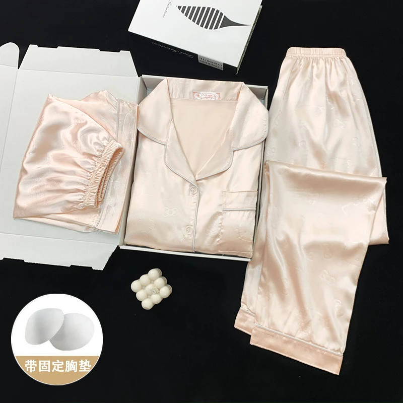 睡衣带胸垫女夏季冰丝三件套短袖甜美大码胖mm300斤高级感家居服