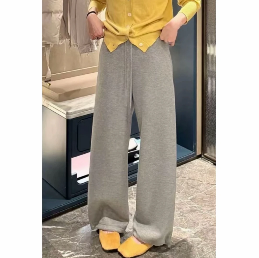 Az LongQuan 灰色月牙弯刀加绒卫裤 2025冬设计师新款DKWL2505034