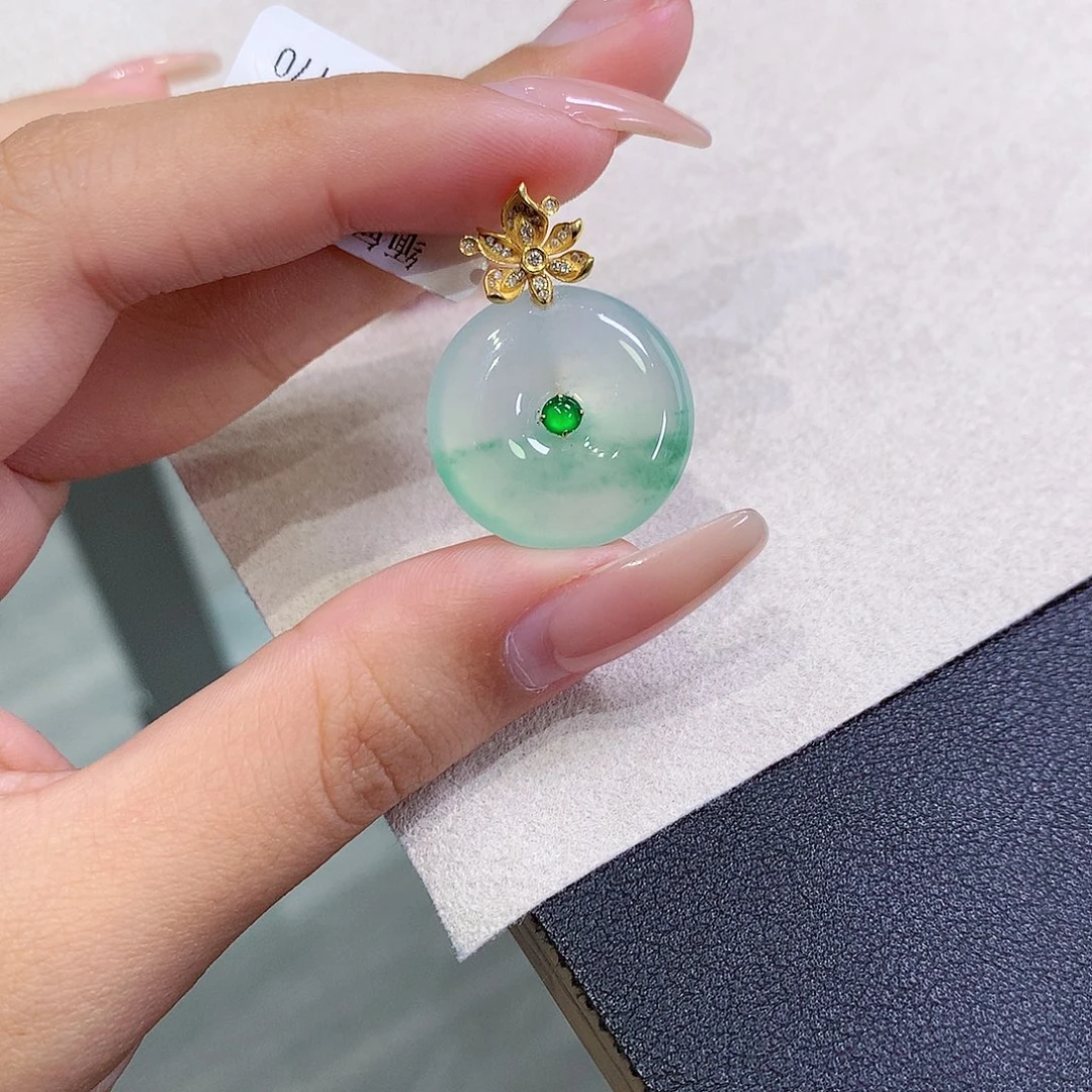 翡翠18K金镶嵌吊坠(不含链)20.9-5.4