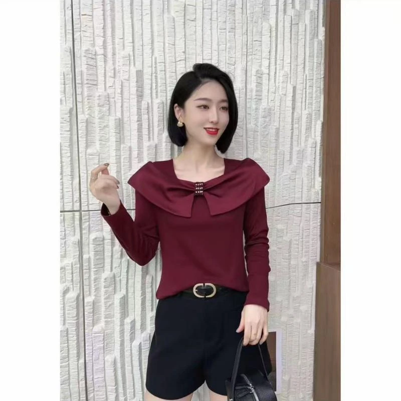 8987秋季女神设计感网红法式蝴蝶结气质百搭休闲时尚长袖T恤